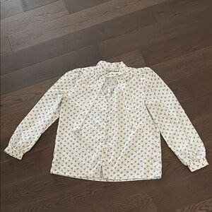 LOFT Black and White Polka Dot Blouse with High Collar